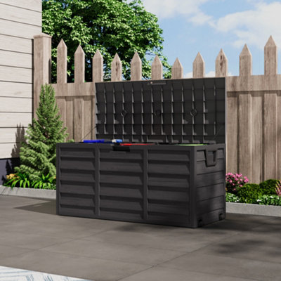 290L Garden Storage Deck Box with Wheels 112 x 49 x 54cm