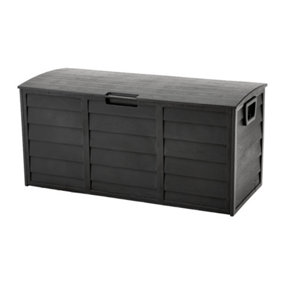 290L Waterproof Lockable Outdoor Garden Storage Box with Wheels, ALL Black