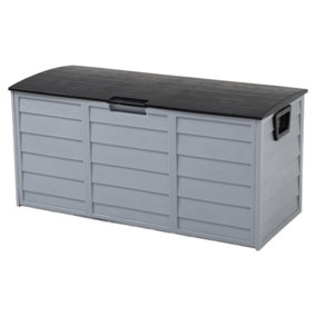 290L Waterproof Lockable Outdoor Garden Storage Box with Wheels, Black and Light Grey