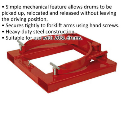 295L Forklift Drum Clamp - 350kg Weight Limit - Heavy Duty Steel Construction