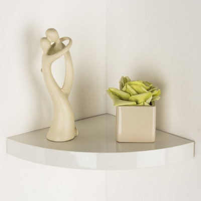 295mm floating hudson corner shelf kit, cream high gloss