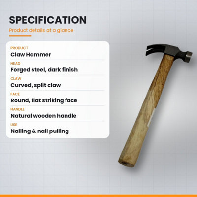 29cm Hammer with Metal Head & Wooden Handle, DIY Hand Tool for Repairs ...