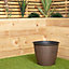 29cm Large Plastic Brown Rattan Effect Garden Patio Plant Pot Planter