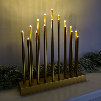 29cm Premier Christmas Candle Bridge with 17 LEDs & Timer in Gold ...