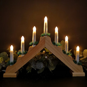 29cm Snow White Christmas Candlebridge with 7 Bulbs Light Wood Mains Operated