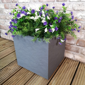 29cm Square Strong Plastic Garden Indoor / Outdoor Pot Planter With Water Retention zone - Light Grey