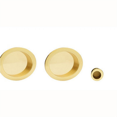 29mm Sliding Door Rose & 2x 56mm Round Flush Finger Pulls - Polished Brass