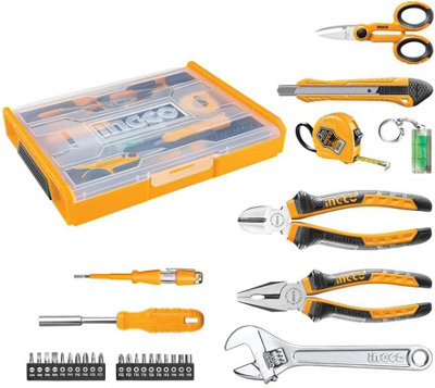 29pcs Household Tool Set - Includes Hand Tools, 1/4" Screwdriver Bits, Pliers, Tape Measure & More