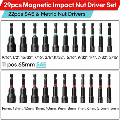 29PCS Magnetic Nut Driver & Impact Drill Bit Set Hex Shank