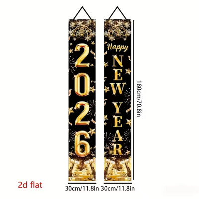 2D Flat Banner 1 Pair New Year 2026 Couplets Indoor Outdoor Door Curtains 2d Flat Banner 1 Pair New Year 2026 Couplets Indoor Outdoor Door 02c MP