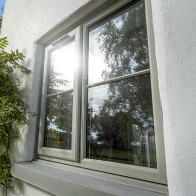 Grey traditional style square paned window