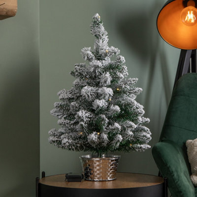 2ft (60cm) Battery Operated Snow Flocked Mini Christmas Tree in Silver ...