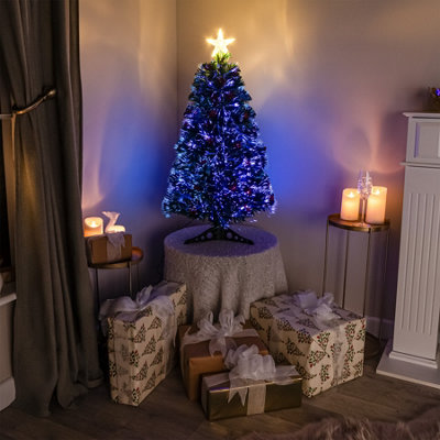 2FT (60cm) Green Fibre Optic Christmas Tree with Multi-coloured Fibre Optics and Red Berries