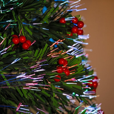 2FT (60cm) Green Fibre Optic Christmas Tree with Multi-coloured Fibre Optics and Red Berries - 5