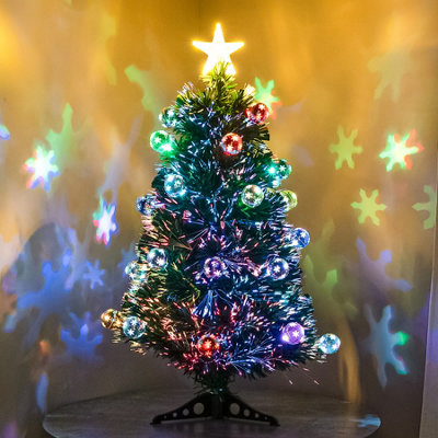 2FT (60cm) Green Fibre Optic Christmas Tree with Multi-coloured LED Lights and Baubles