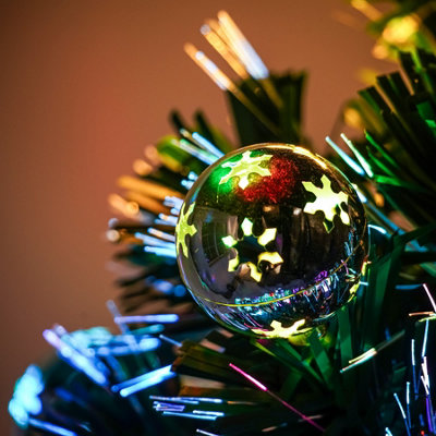 2FT (60cm) Green Fibre Optic Christmas Tree with Multi-coloured LED Lights and Baubles - 3