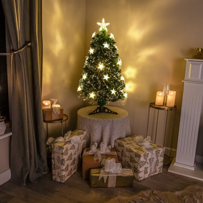 2FT (60cm) Green Fibre Optic Christmas Tree with Warm White LED Lights and Stars