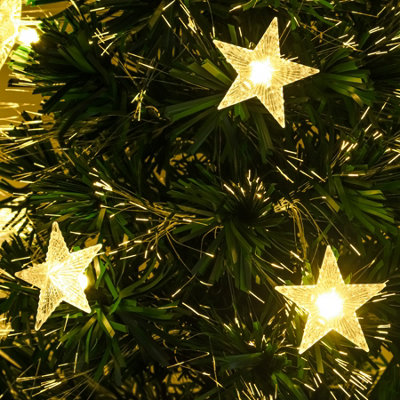 2FT (60cm) Green Fibre Optic Christmas Tree with Warm White LED Lights and Stars - 4