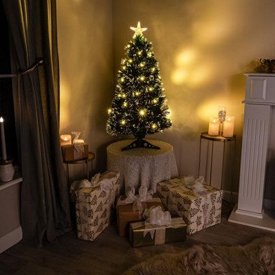 2FT (60cm) Green Fibre Optic Christmas Tree with Warm White LED Lights and Warm White Fibre Optics
