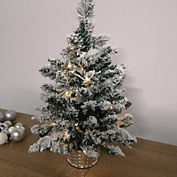 2ft (60cm) Pre Lit Battery LED Snow Flocked Miniature Christmas Tree with Timer
