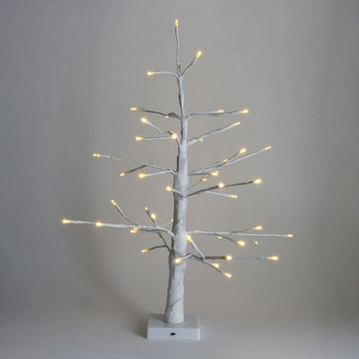 2ft White Pre-lit Twig Tree - Tabletop Birch Tree - 52 Warm White LED's - Battery Powered - Flexible & Bendable Branch