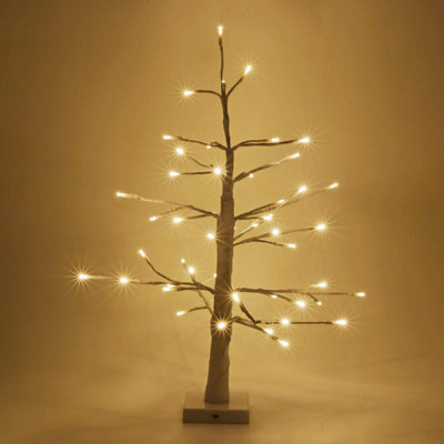 2ft White Pre-lit Twig Tree - Tabletop Birch Tree - 52 Warm White LED's - Battery Powered - Flexible & Bendable Branch