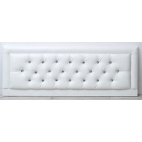 2ft6 26inch   White Leather Miami Chesterfield With Crystal Button