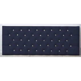 2FT6 Small Single 20inch    Blue Faux Leather Chesterfield headboard