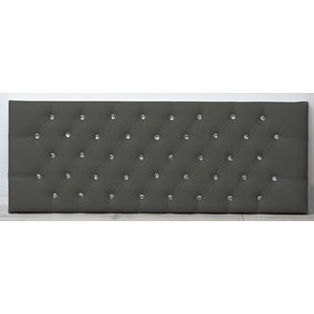 2FT6 Small Single 26inch   Grey   Faux Leather Chesterfield headboard