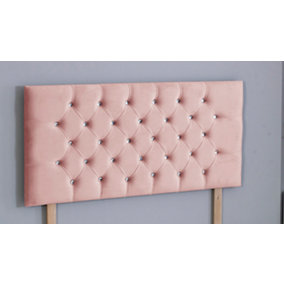 2FT6 Small Single 26inch Pink Plush Chesterfield Headboard