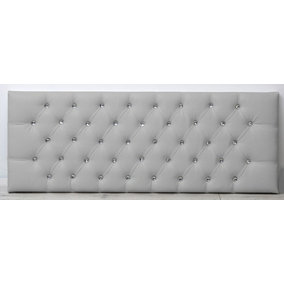 2FT6 Small Single 26inch   Silver  Faux Leather Chesterfield headboard