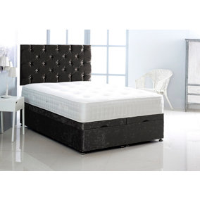 2FT6 Small Single Black Crush Velvet Foot Lift Ottoman Bed With Headboard & Mattress