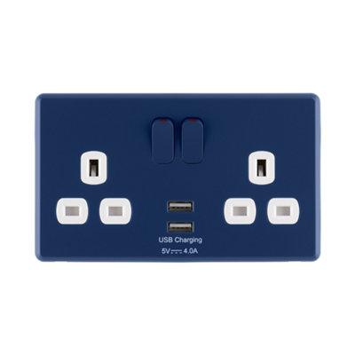2G 13A Double USB Switched Socket Blue