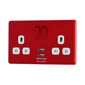 2G 13A Double USB Switched Socket Red