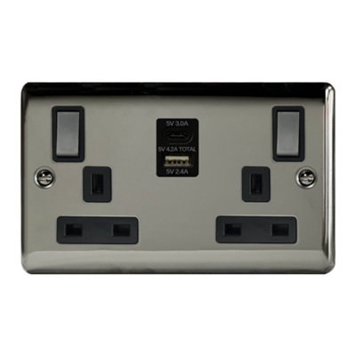 2G 13A SP Sw Socket USB + TYPE C Black Nickel, Black Insert, 5