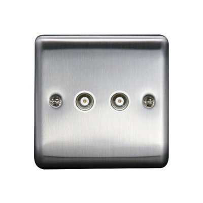 2G Coaxial Socket Brushed Chrome, White insert, 10