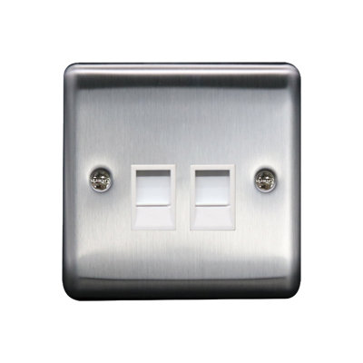 2G RJ45 Cat 5/6 Socket Brushed Chrome, White insert, 5