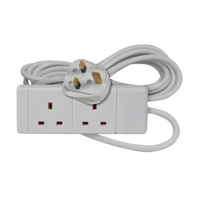 2G3M Two Gang 3 Meter White Slimline Version Extension Lead 13 Amp Socket
