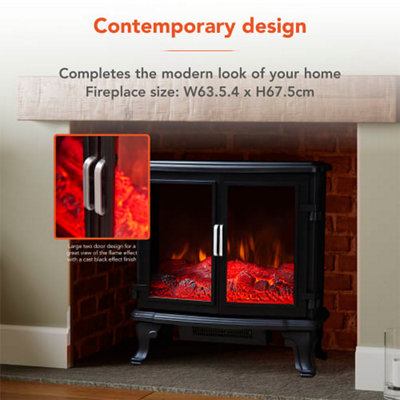 2KW Gillingham Log Effect Fire Stove with 8 Hour Timer Black - 7