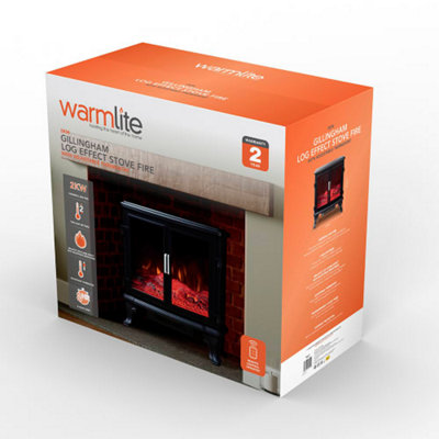 2KW Gillingham Log Effect Fire Stove with 8 Hour Timer Black - 9