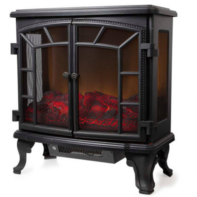 2KW Rochester Electric Double Door Fireplace Heater Black