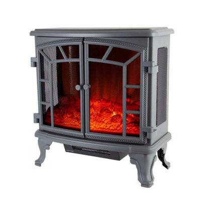 2KW Rochester Electric Double Door Fireplace Heater Grey | DIY at B&Q