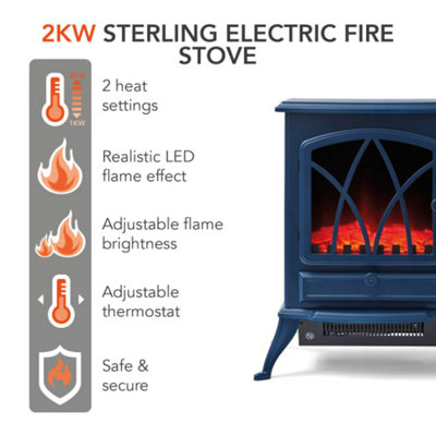 2KW Stirling Electric Fire Stove Midnight Blue