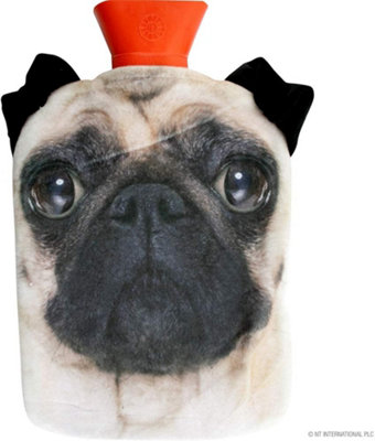 2L Hot Water Bottle With Warm Soft Pug Short Floss Cover Winter Dog Gift