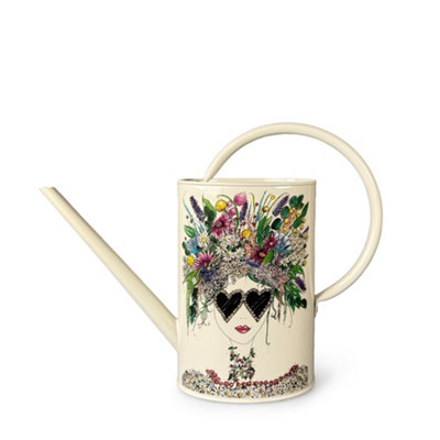 2L Tall Metal Watering Can with Face Design by Charlotte Posner