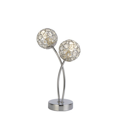 2LT CHROME TABLE LAMP WITH GLASS BEAD BALL SHADE