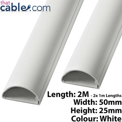 2m 50mm x 25mm White Scart / Data Cable Trunking Conduit Cover AV TV Wall