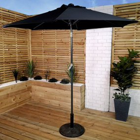 2m Aluminium Black Parasol Sun Shade with Crank and Tilt Garden Patio