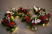 2m B/O Pre lit Frosted /Tartan Ribbon Garland with 50 WW Leds