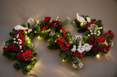 2m B/O Pre lit Frosted /Tartan Ribbon Garland with 50 WW Leds Price Comparisons | Compare The Build